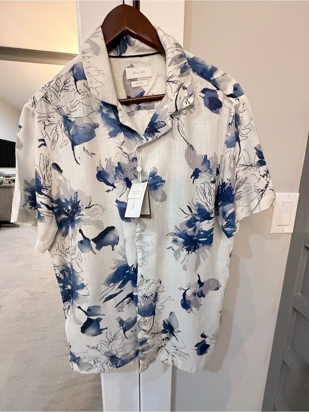 Porter & Ash Men's Short-Sleeve Floral Linen Blend Button-Up Shirt Size M NWT